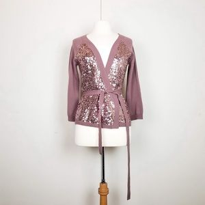 Garnet Hill Cashmere Lilac Wrap Sweater Small